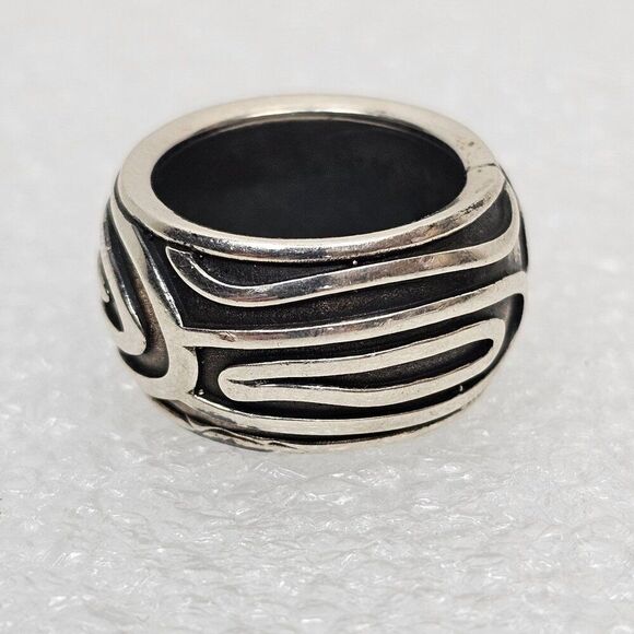Sterling Silver 925 Oxidized Ring Women's Size 6.5 Chunky Wide Band Dome Swirl - Picture 4 of 12